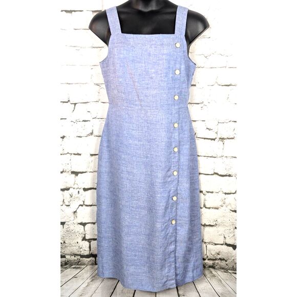 J. McLAUGHLIN "Leah Dress" Linen-Blend Chambray Midi Dress Classic Size 12 NWT - Picture 1 of 9